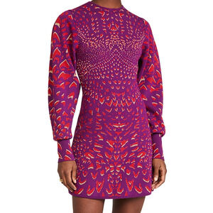 Hayley Menzies Purple Printed Long Sleeve Knit Mini Sweater Dress, size M